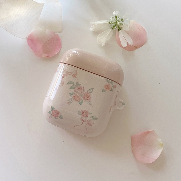 [Romantic Mood] Ribbon Collection Flower Glossy AirPods Case