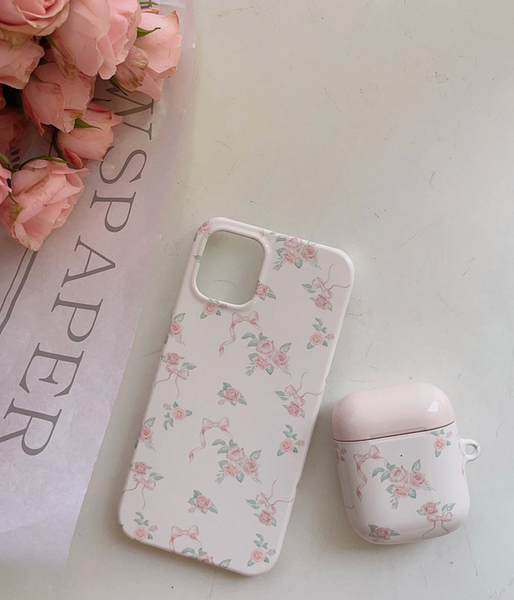 [Romantic Mood] Ribbon Collection Flower Glossy AirPods Case