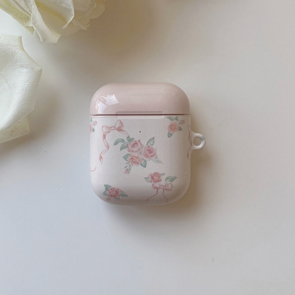 [Romantic Mood] Ribbon Collection Flower Glossy AirPods Case