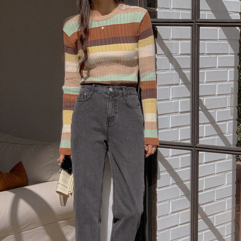 [FROM HEAD TO TOE] *Love From* Apore Multi-Color Stripe Knitwear
