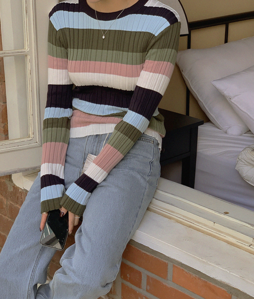 [FROM HEAD TO TOE] *Love From* Apore Multi-Color Stripe Knitwear