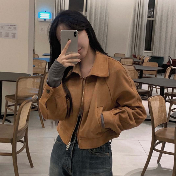 [CREAM CHEESE] Soft Raglan Crop Suede Jacket