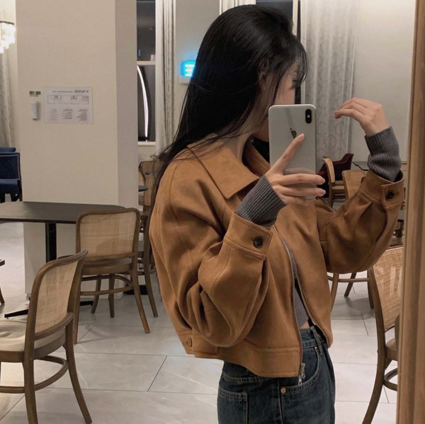 [CREAM CHEESE] Soft Raglan Crop Suede Jacket