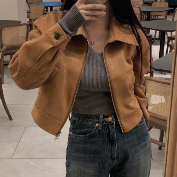 [CREAM CHEESE] Soft Raglan Crop Suede Jacket