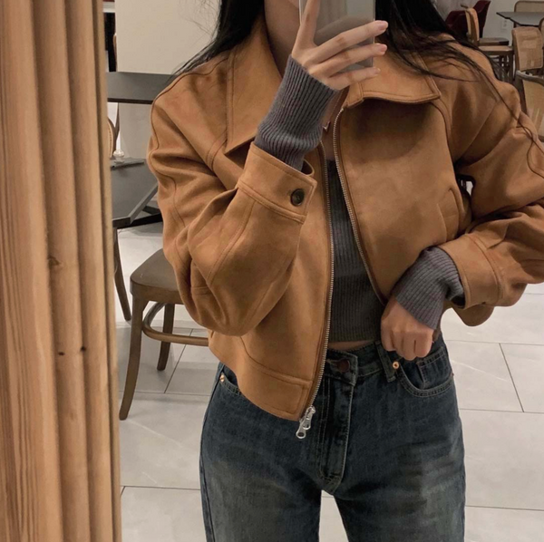 [CREAM CHEESE] Soft Raglan Crop Suede Jacket