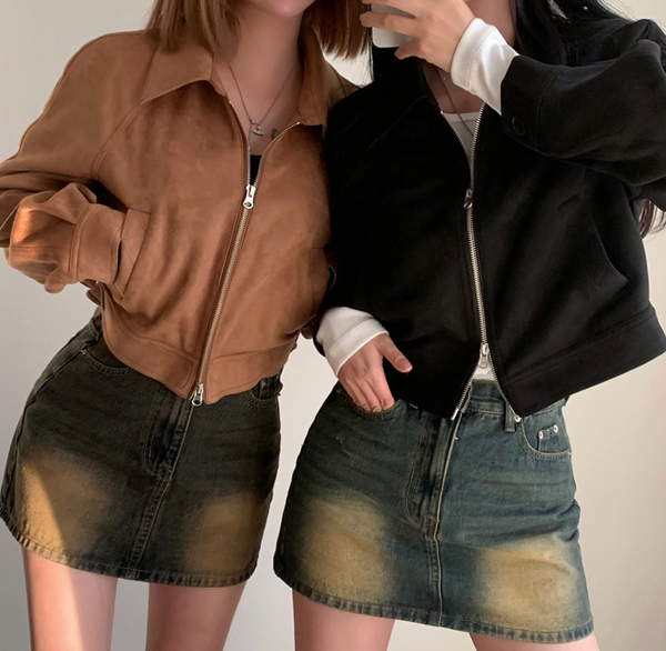 [CREAM CHEESE] Soft Raglan Crop Suede Jacket