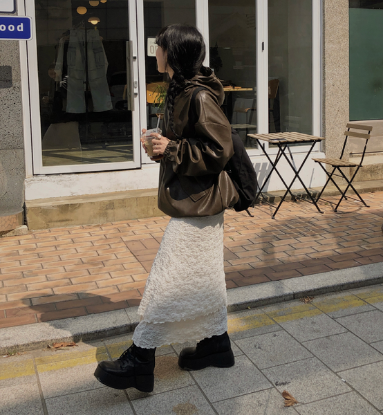 [VINVLE] Cotton Banding Layered Long Skirt