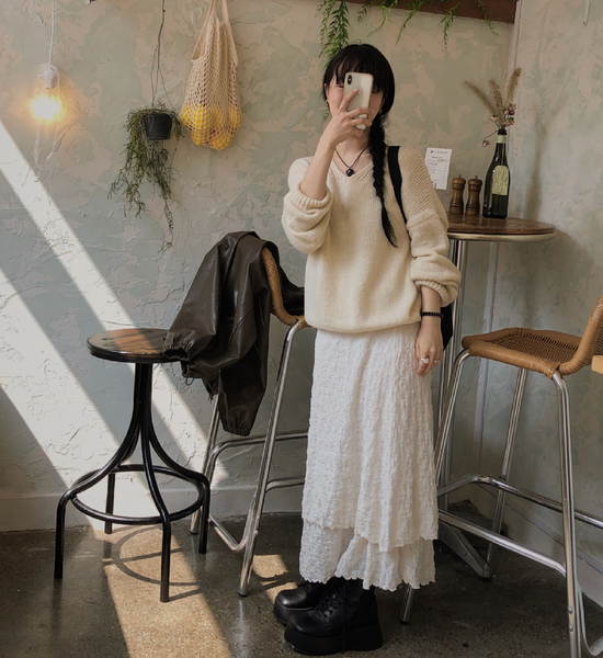 [VINVLE] Cotton Banding Layered Long Skirt