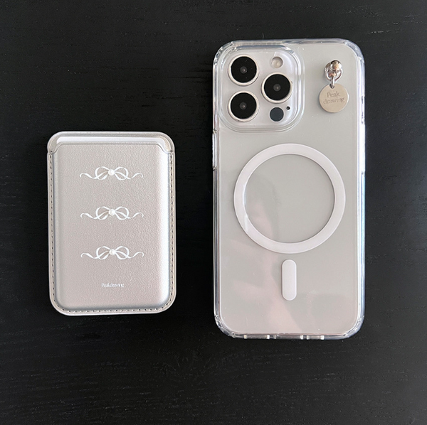 [Peakdrawing] White Mood Silver Card Slot MagSafe Phone Case Set