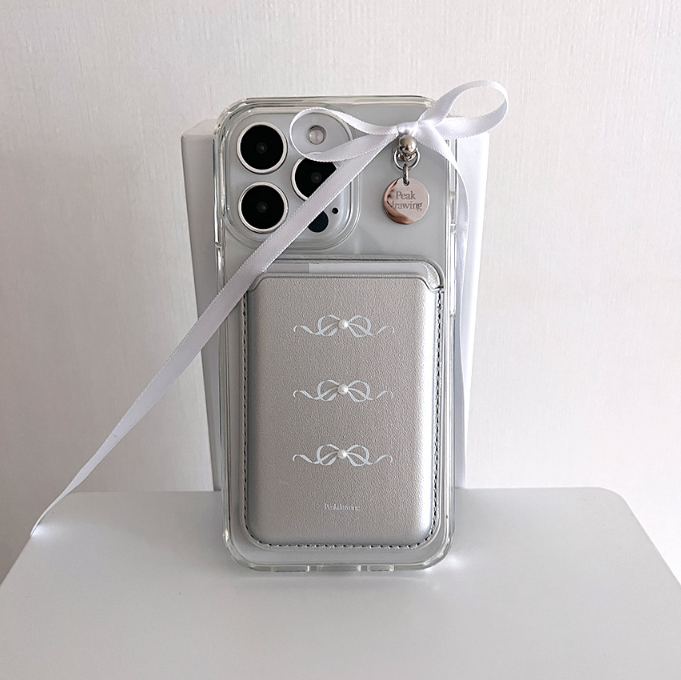 [Peakdrawing] White Mood Silver Card Slot MagSafe Phone Case Set