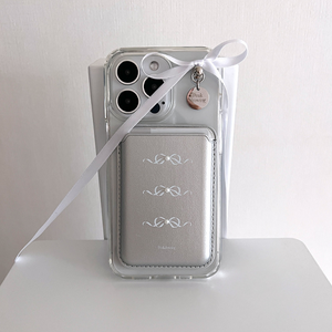 [Peakdrawing] White Mood Silver Card Slot MagSafe Phone Case Set