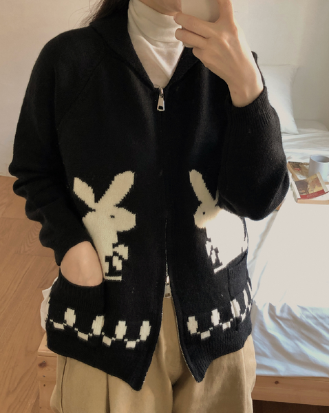 [VINVLE] Raglan Rabbit Zip-Up Cardigan