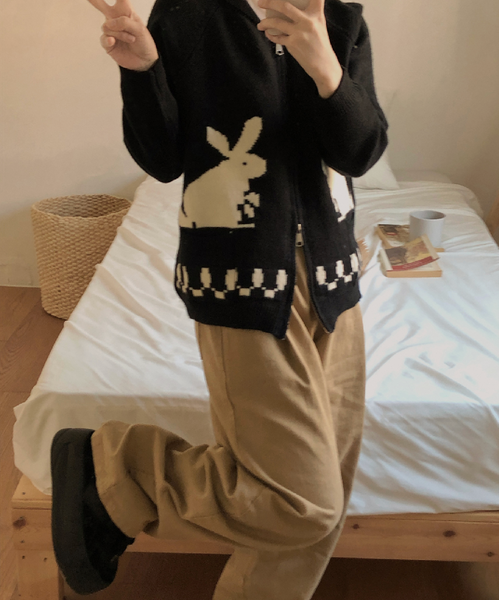 [VINVLE] Raglan Rabbit Zip-Up Cardigan