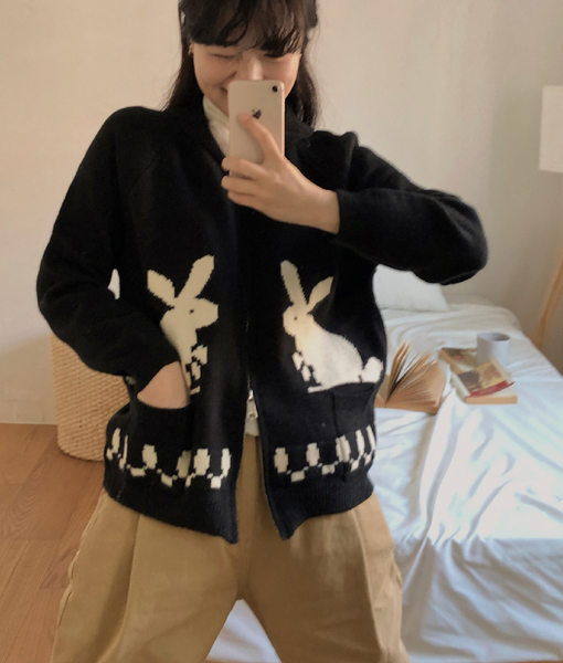 [VINVLE] Raglan Rabbit Zip-Up Cardigan