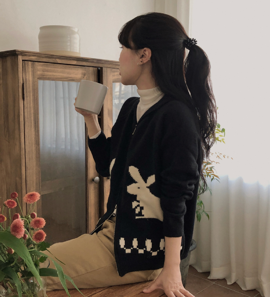 [VINVLE] Raglan Rabbit Zip-Up Cardigan