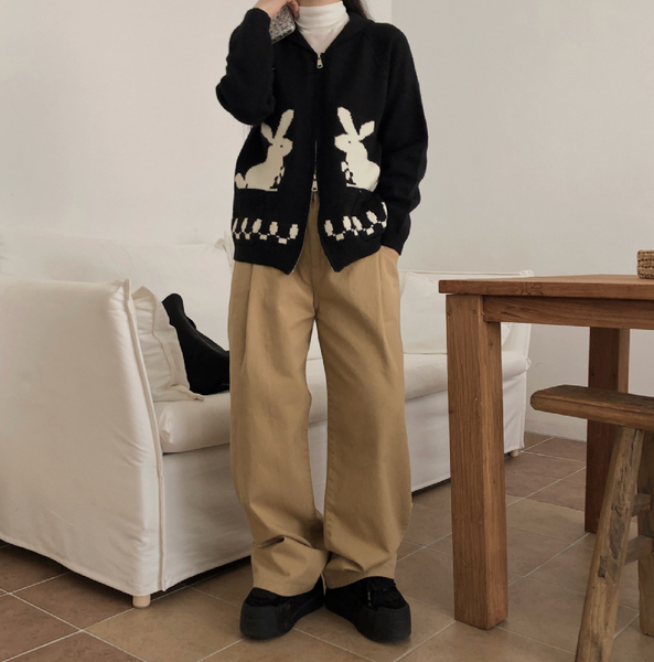 [VINVLE] Raglan Rabbit Zip-Up Cardigan