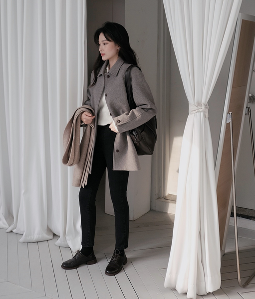 [SLOWAND] # SLOWMADE Minimal Mood Solid Wool Half Coat