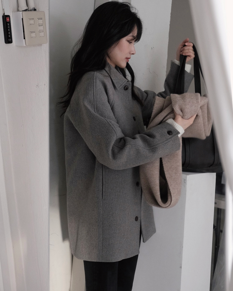 [SLOWAND] # SLOWMADE Minimal Mood Solid Wool Half Coat