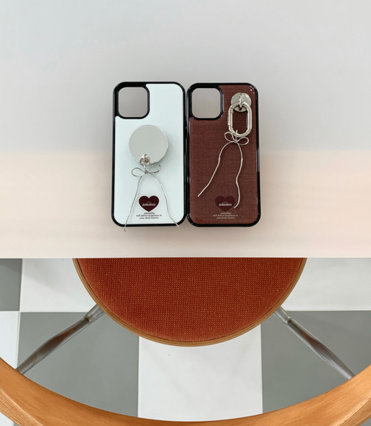 [ammo] Fabric Epoxy Phone Case (Brown Heart)