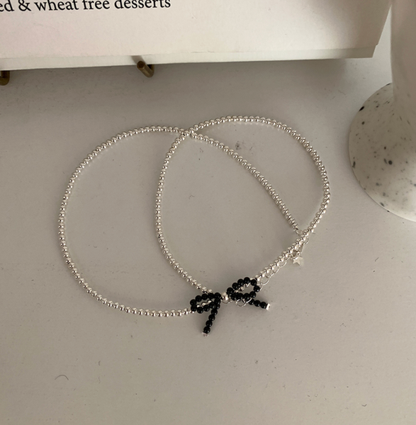 [moat] Black Ribbon Ball Necklace (Silver925)