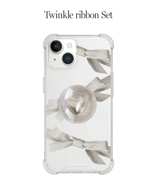 [mademoment] [1+1] Twinkle Ribbon Tank Clear Phone Case + Heart Pearl Bead Tok