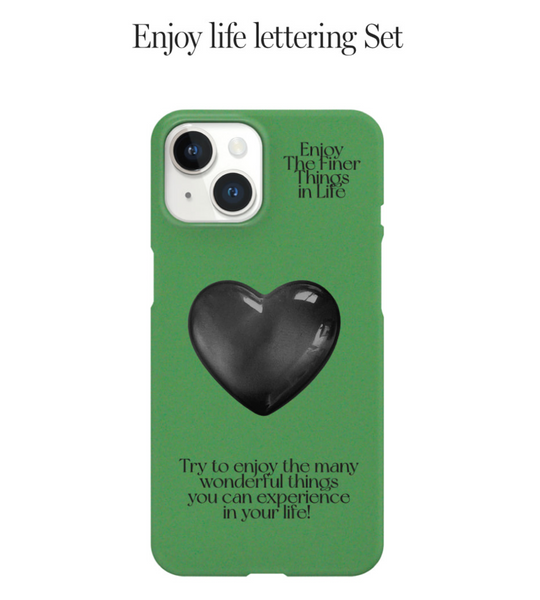 [mademoment] [1+1] Enjoy Life Lettering Hard Phone Case + Modern Plain Bead Heart Tok