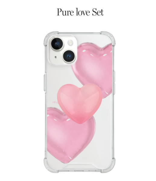 [mademoment] [1+1] Pure Love Tank Clear Phone Case + Pastel Plain Bead Heart Tok