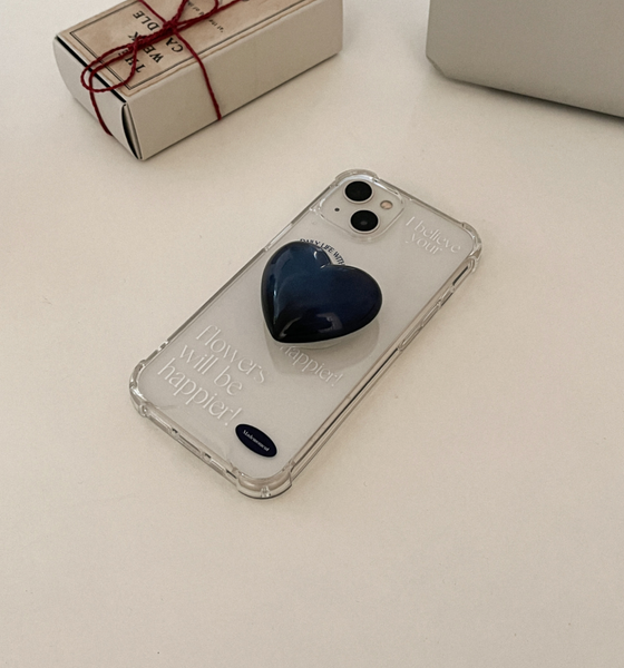[mademoment] [1+1] Happier Lettering Tank Clear Phone Case + Modern Solid Bead Heart Tok