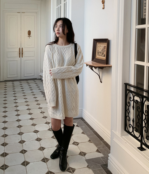 [SLOWAND] # SLOWMADE Winter Cable Knit Dress