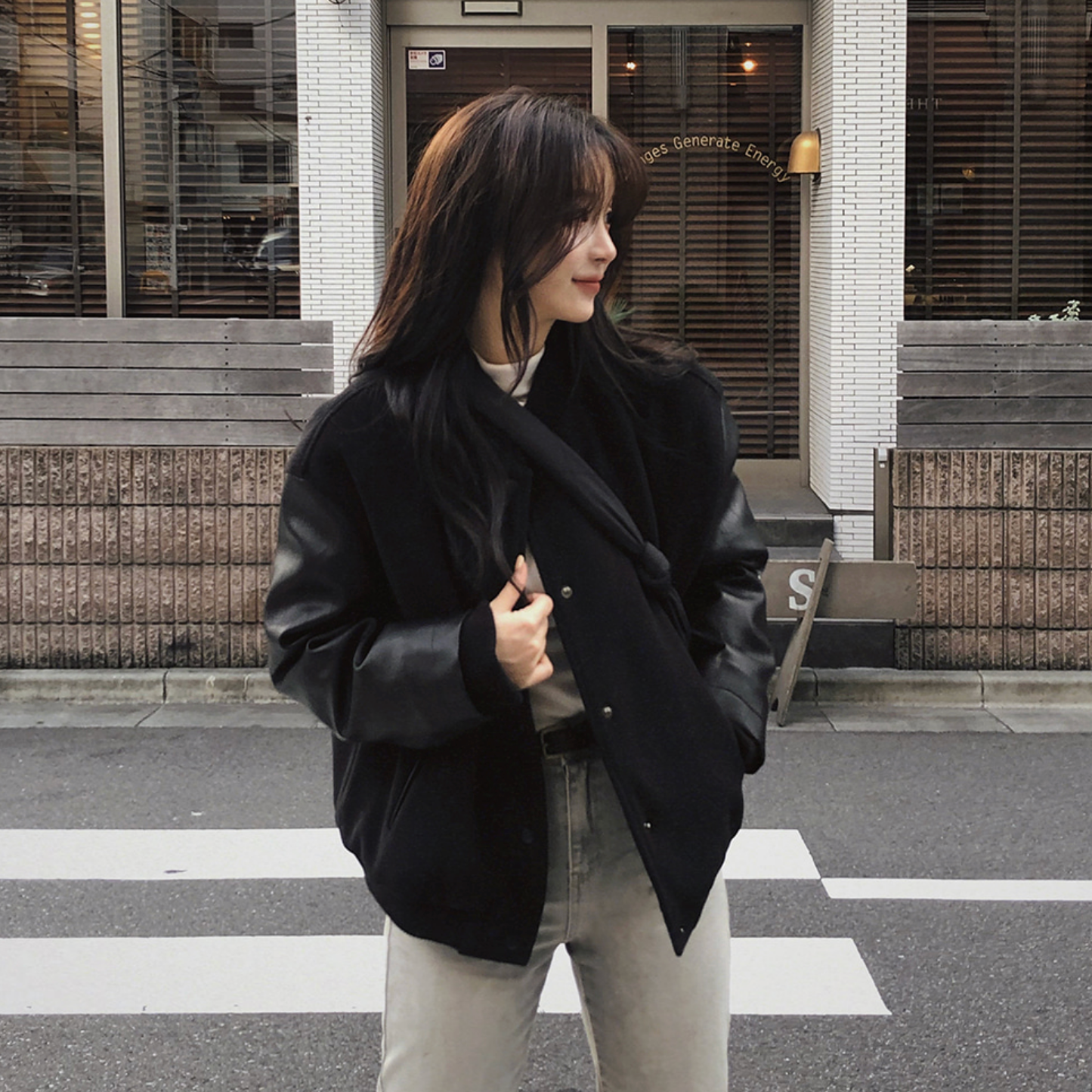 [SLOWAND] # SLOWMADE Leather & Black Air Padded Jumper