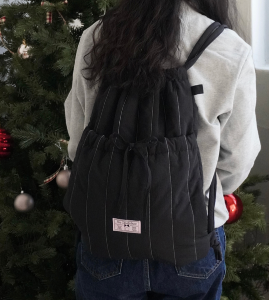 [OLIVET] Padded Ribbon String Bag (Black)