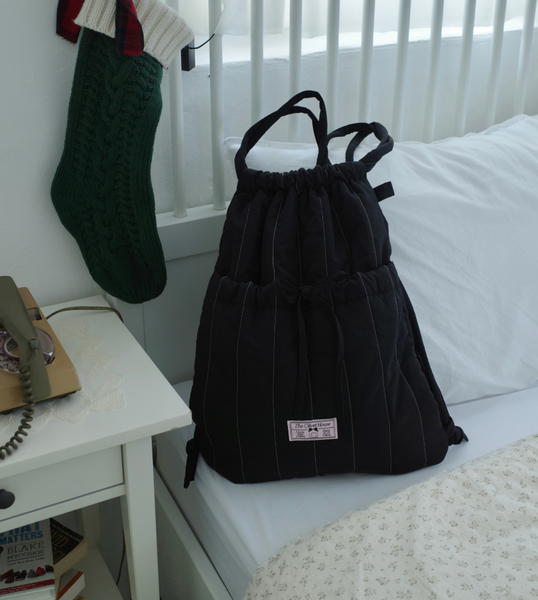 [OLIVET] Padded Ribbon String Bag (Black)