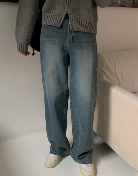 [SHOPPERLAND] Natural Napping Washed Denim Wide Pants