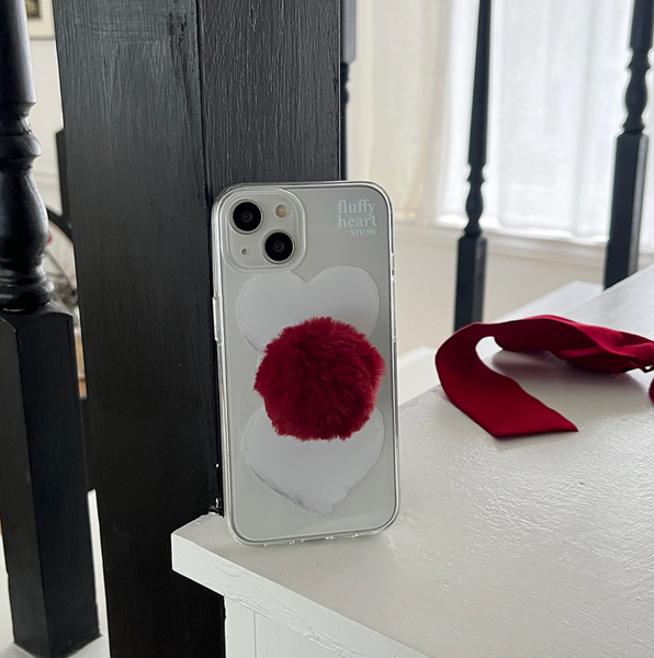 [Mademoment] Fluffy Heart Snow Design Clear Phone Case (3 Types)