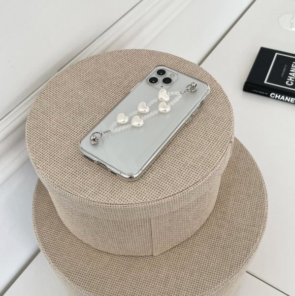 [dust dusty] Heart Pearl Strap Phone Case