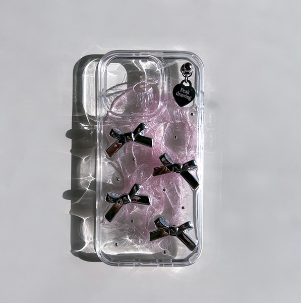 [Peakdrawing] Silver Ribbon Heart Resin Jelly Hard Case