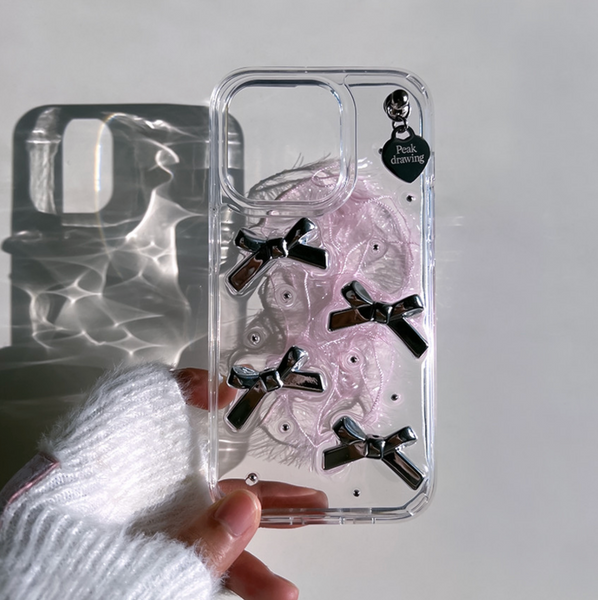 [Peakdrawing] Silver Ribbon Heart Resin Jelly Hard Case