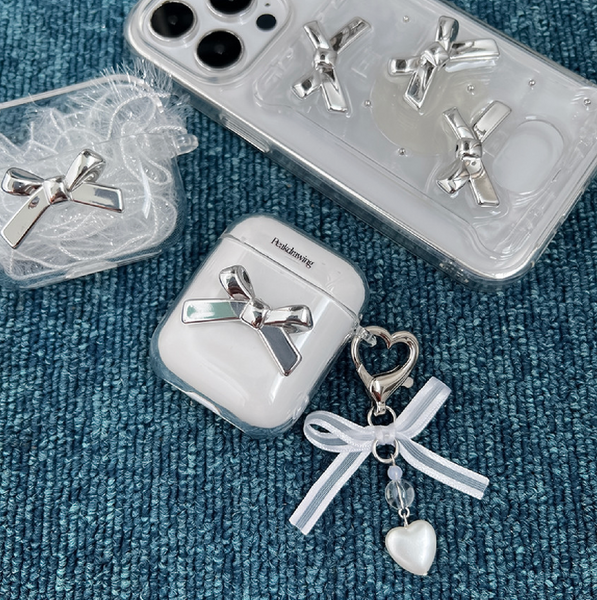 [Peakdrawing] Silver Ribbon Airpod Clear Hard Case