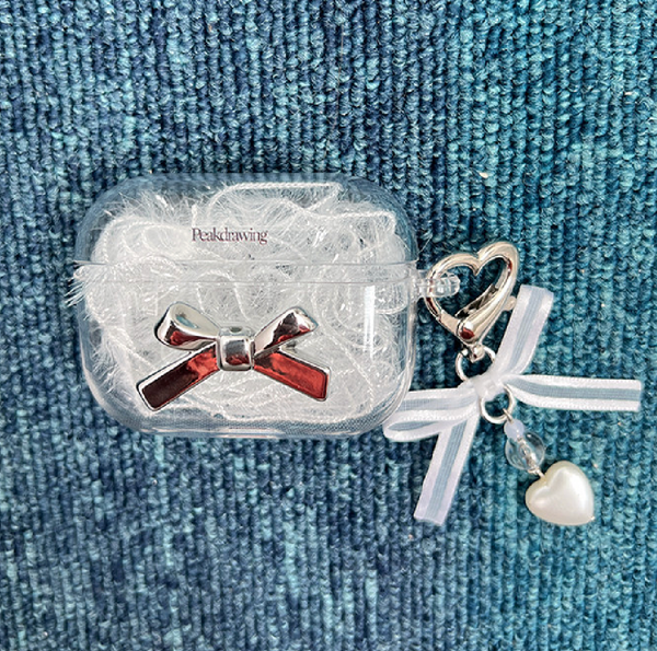 [Peakdrawing] Silver Ribbon Airpod Clear Hard Case