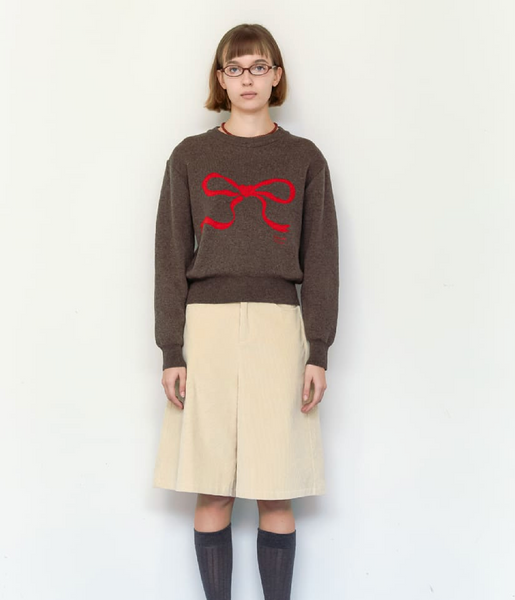 [RON RON]  HEART RIBBON JACQUARD KNIT BROWN