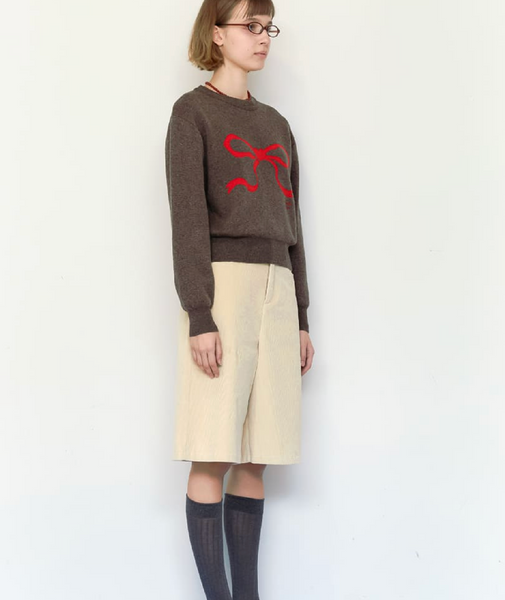 [RON RON]  HEART RIBBON JACQUARD KNIT BROWN