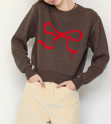 RON RON] HEART RIBBON JACQUARD KNIT BROWN – Ohue