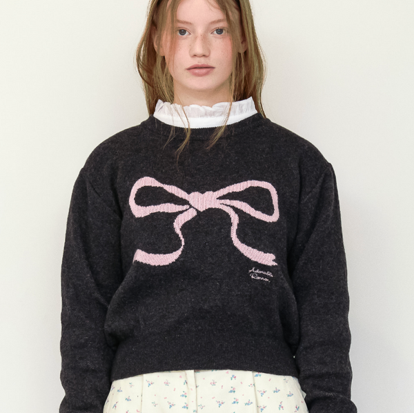 [RON RON]  HEART RIBBON JACQUARD KNIT CHARCOAL