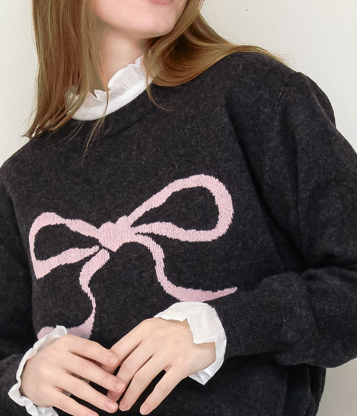 [RON RON]  HEART RIBBON JACQUARD KNIT CHARCOAL