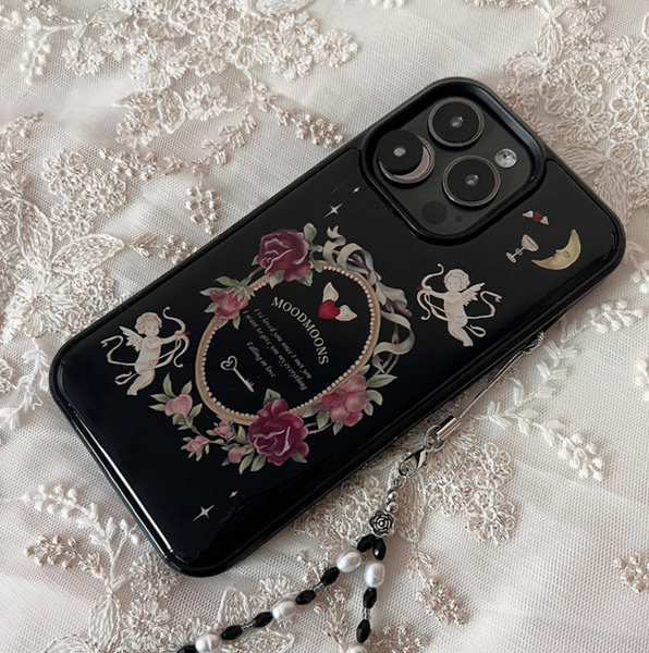 [moodmoons] Flower Epoxy Phone Case (Black/ Pink)