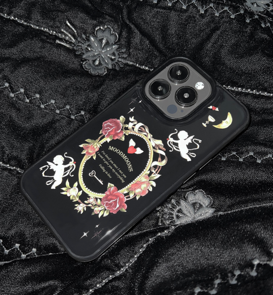 [moodmoons] Flower Epoxy Phone Case (Black/ Pink)