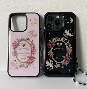 [moodmoons] Flower Epoxy Phone Case (Black/ Pink)