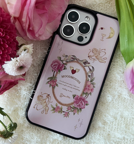 [moodmoons] Flower Epoxy Phone Case (Black/ Pink)