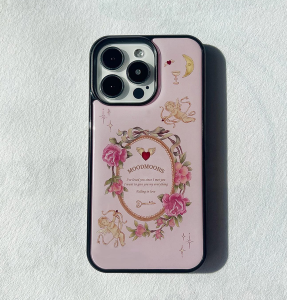 [moodmoons] Flower Epoxy Phone Case (Black/ Pink)