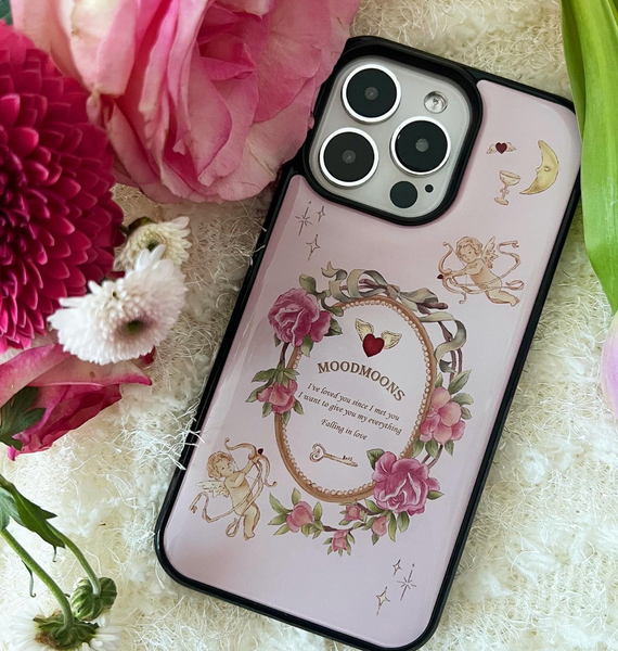 [moodmoons] Flower Epoxy Phone Case (Black/ Pink)